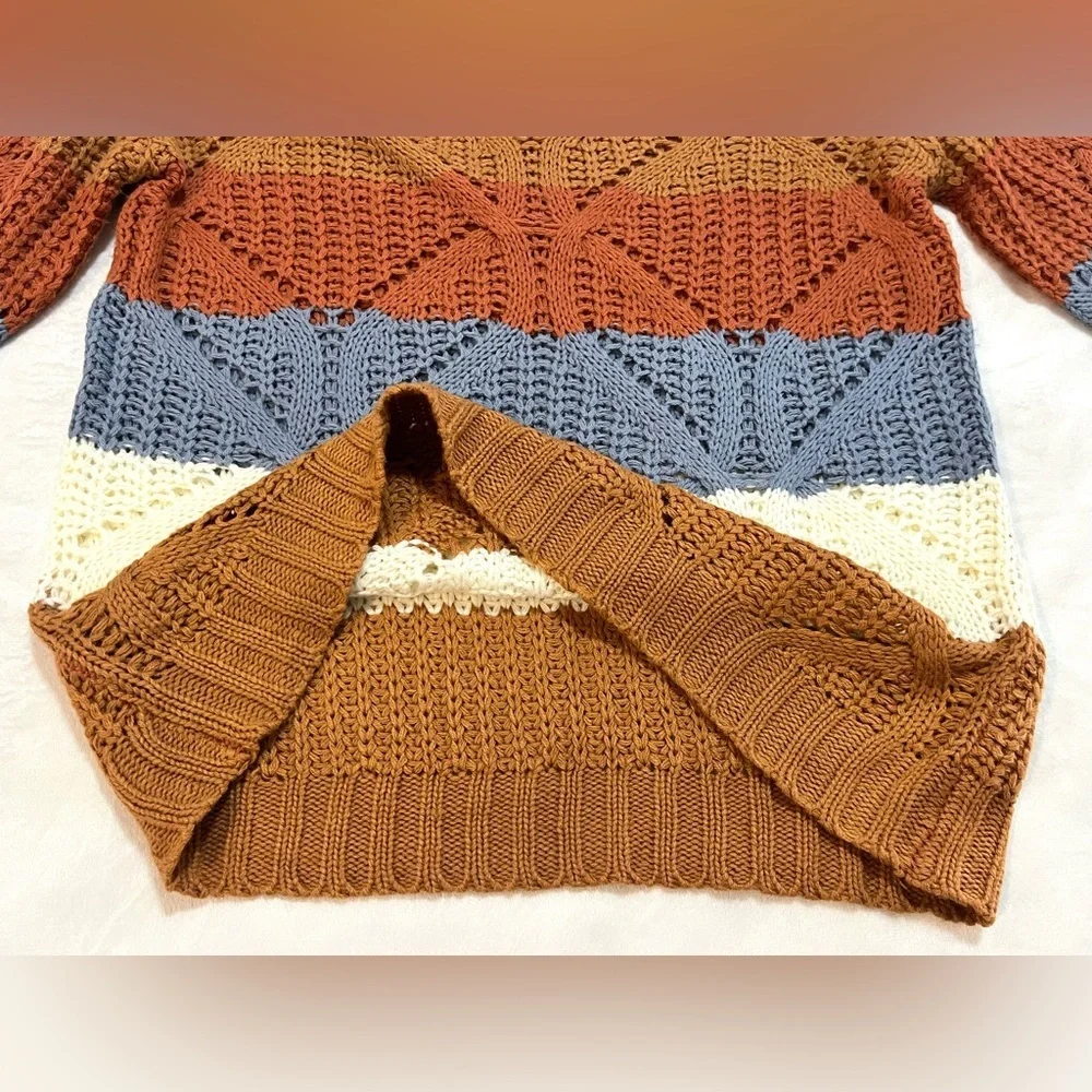Hem & Thread Striped Multicolor Women's Fall Autumn Cozy Sweater Size Large - Picture 16 of 16